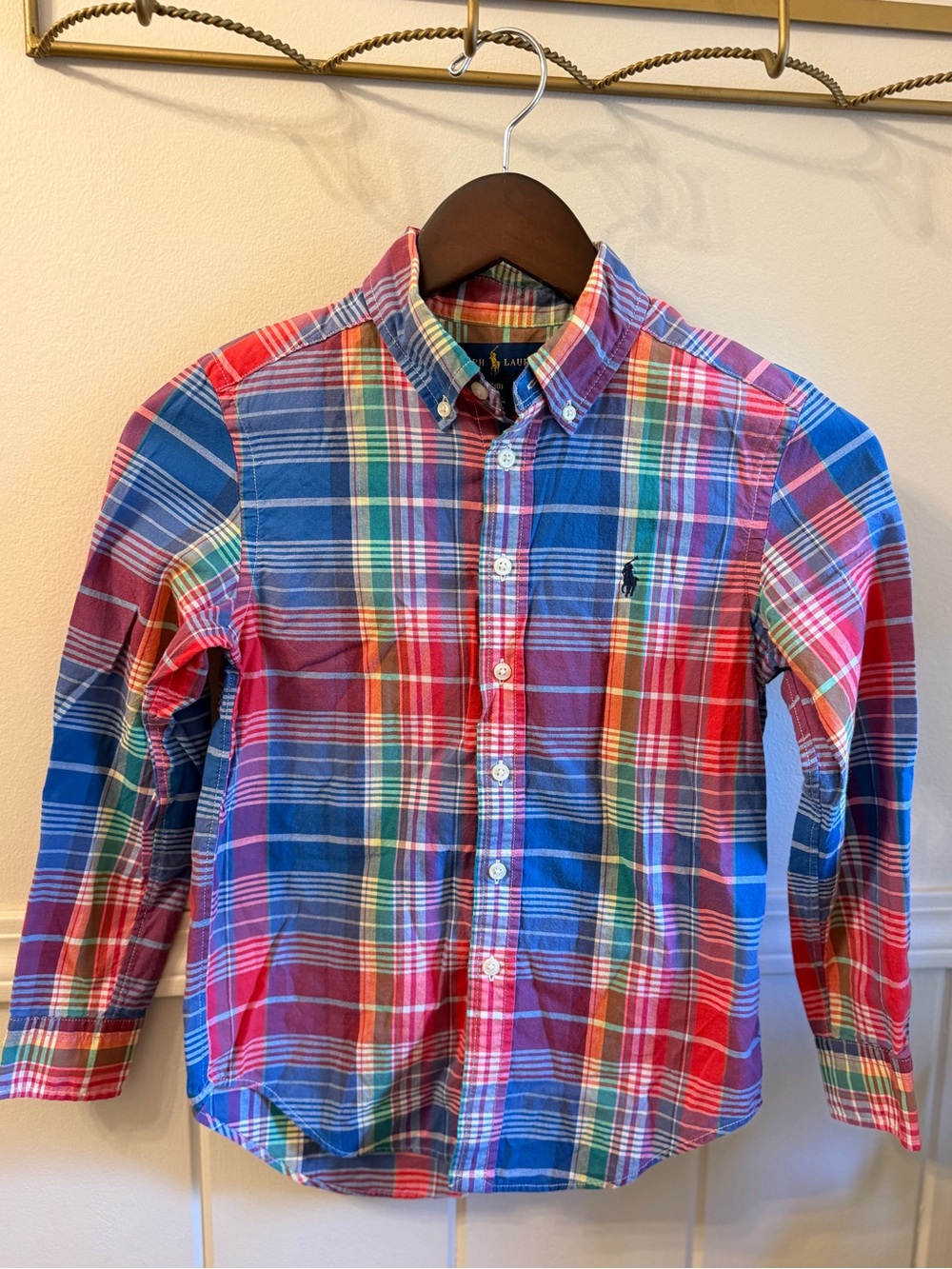 Ralph Lauren Boys Madras Plaid Button-Down Shirt – Size 8